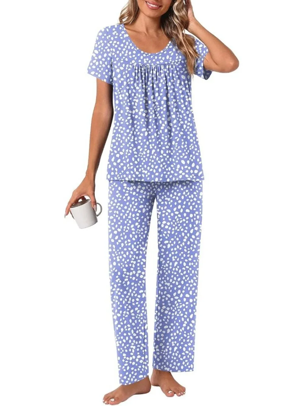 Women's Blue Flowers Loungewear 2 Piece Pajama Sets Sleepwear with Pockets